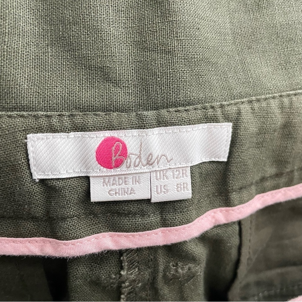 Boden Linen Cotton St Ives Paperbag Cropped Trouser Pant Belted Green Size 8 - Picture 9 of 9